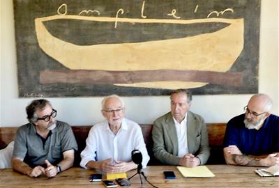 Pep Solé, Jordi Cuyàs, Jordi Sánchez i Txus Magallón en roda de premsa. Eix