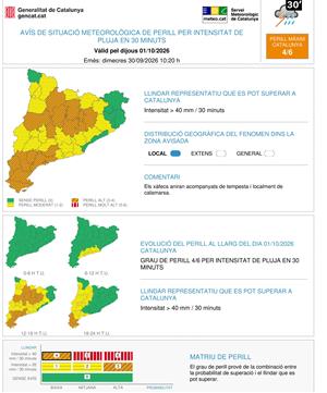 Protecció Civil activa l’alerta del pla INUNCAT per un episodi de pluges intenses aquest dijous. EIX