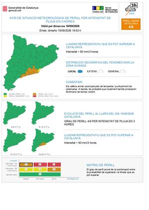 Protecció Civil alerta de pluges intenses a l’Alt i Baix Penedès i el Garraf. EIX