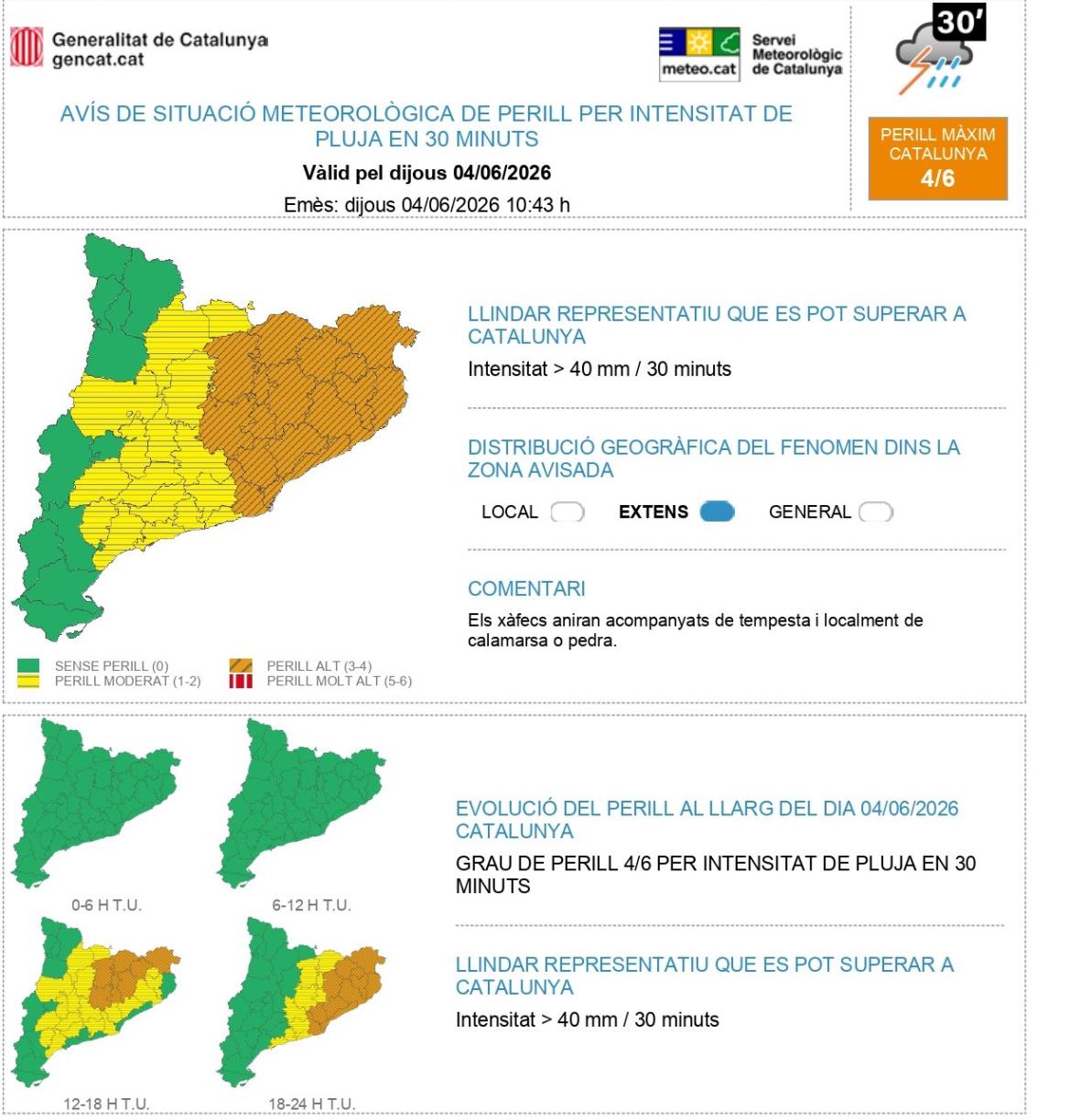 Protecció Civil demana “molta prudència” per la previsió de tempestes i crescudes sobtades de rius aquesta tarda. ACN