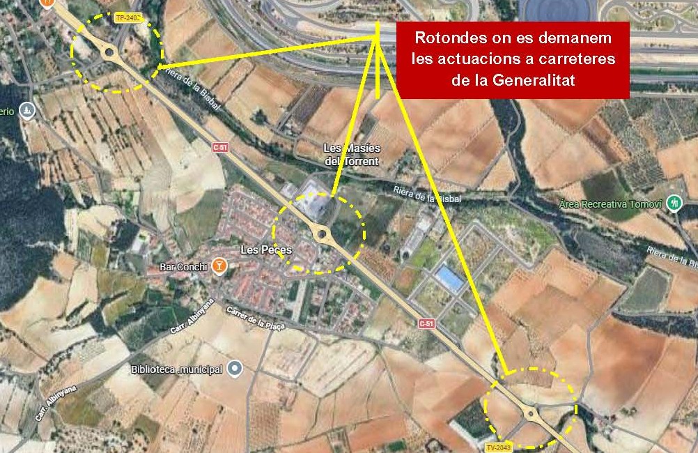 Rotondes del tram entre la Papiola i l’accés a la TP-2402. Eix